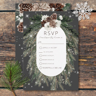 Boho Charcoal Pine Winter Sparkle Drie Diner RSVP Kaartje