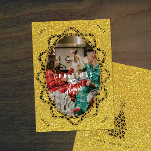 Boho Cheetah & Glitter Ovaal Foto Kerstmis Feestdagenkaart
