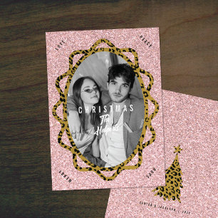 Boho Cheetah & Rose Glitter Ovaal Foto Kerstmis Feestdagenkaart