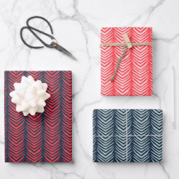 Boho Chevron Stripe in de Rode en Navy Kerstmis Inpakpapier Vel