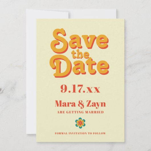 Boho Chic 70's Retro Save the Date Aankondiging (Voorkant)