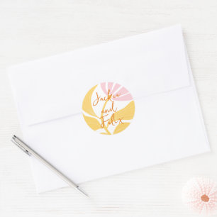 Boho Chic Abstract Kleurrijk Modern Bloem Bruiloft Ronde Sticker