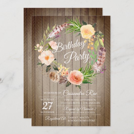 Boho Chic Anniversaire Fête Invitation (Devant / Derrière)