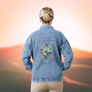 Boho Chic Aqua Turquoise et bleu Mandala avec Init