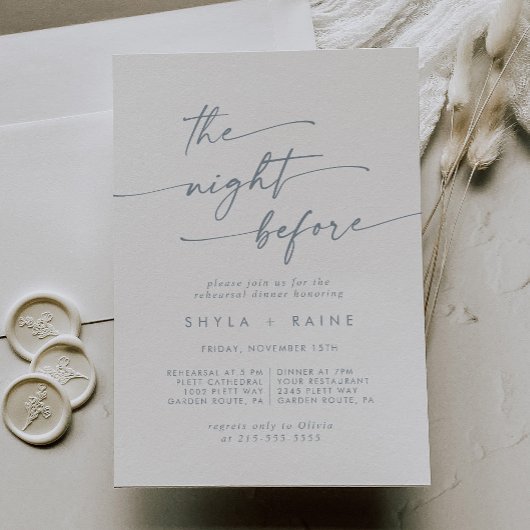 Boho Chic Ardoise Bleu Répétition Dîner Invitation