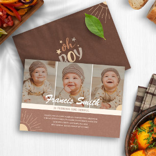 Boho Chic Baby Boy Onederful 1st Verjaardag Foto Kaart