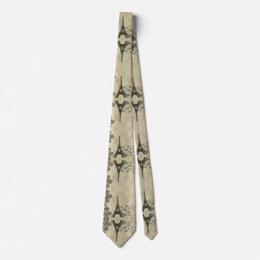 Boho Chic beige Damask Paris Eiffel Tower Stropdas (Voorkant)