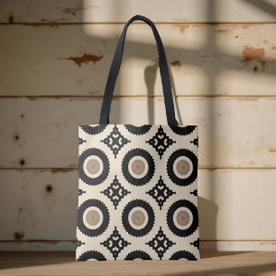 Boho Chic Black & Beige Geometric Pattern Draagtas