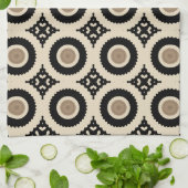 Boho Chic Black & Beige Geometric Pattern Theedoek (Gevouwen)
