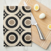 Boho Chic Black & Beige Geometric Pattern Theedoek (Quarter Fold)