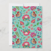 Boho Chic | Blauw | Folk Flowers | BABY SHOWER Kaart (Achterkant)