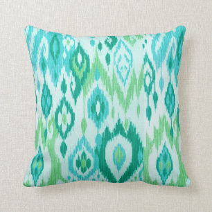 Boho Chic blauwgroen aqua green Ikat Tribal Tapest Kussen