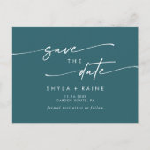 Boho Chic Blauwgroen Blauw Bruiloft Save the Date Uitnodiging Briefkaart (Voorkant)