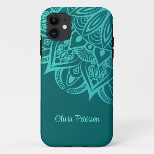Boho Chic Blauwgroen en Turquoise Mandala Case-Mate iPhone Case (Achterkant)