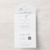 Boho Chic Blauwgroen en Wit QR Code Mail In Bruilo All In One Uitnodiging (Binnen)