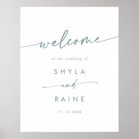 Boho Chic Blauwgroen en witte DIY bruiloft welkom  Poster (Voorkant)