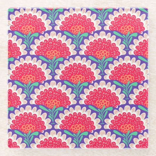 Boho Chic Bloemen  Print. Glazen Onderzetter (Voorkant)