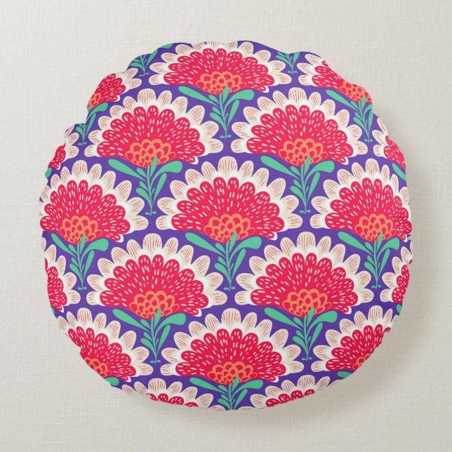 Boho Chic Bloemen  Print. Rond Kussen (Voorkant)