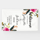 Boho Chic Bloemen Waterverf Bruiloft Welkom Spandoek (Horizontaal)