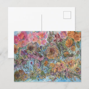 Boho Chic Bloementuin Aquarel Schilderij Briefkaart