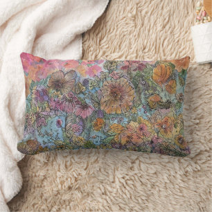 Boho Chic Bloementuin Aquarel Schilderij Kussen