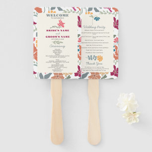 Boho Chic Bloemig Retro Trouwprogramma Mid Century Handwaaier