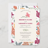 Boho Chic Bloemige Mid Century Retro Bruiloft Kaart (Voorkant)