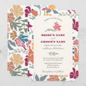 Boho Chic Bloemige Mid Century Retro Bruiloft Kaart (Voorkant / Achterkant)