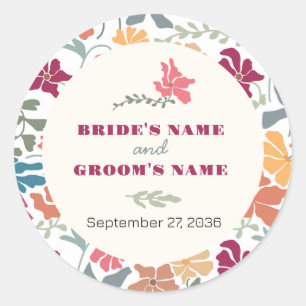 Boho Chic Bloemige Retro Mid Century Bruiloft Ronde Sticker