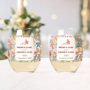 Boho Chic Bloemige Retro Mid Century Trouwdag Wijnglas Zonder Voet