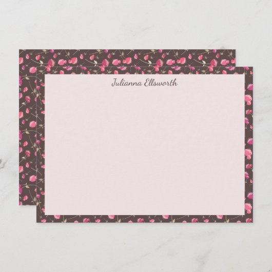 Boho Chic Bloemmotief Roze Bruin Gepersonaliseerd Bedankkaart (Voorkant / Achterkant)