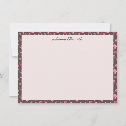 Boho Chic Bloemmotief Roze Bruin Gepersonaliseerd Bedankkaart (Voorkant)