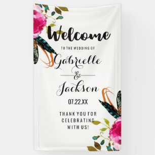 Boho Chic Bloemrijke Waterverf Bruiloft Welkom Spandoek