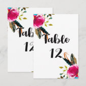 Boho Chic Bloemrijke Waterverf Trouwtafel Nummers Kaart (Voorkant / Achterkant)