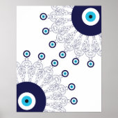 Boho Chic Blue Evil Eye Lucky Mandala Pattern Poster (Voorkant)