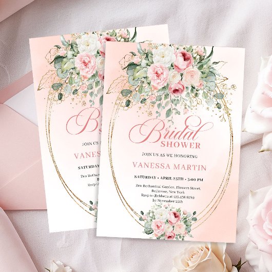 Boho Chic Blush Roses Bridal Shower Invitation