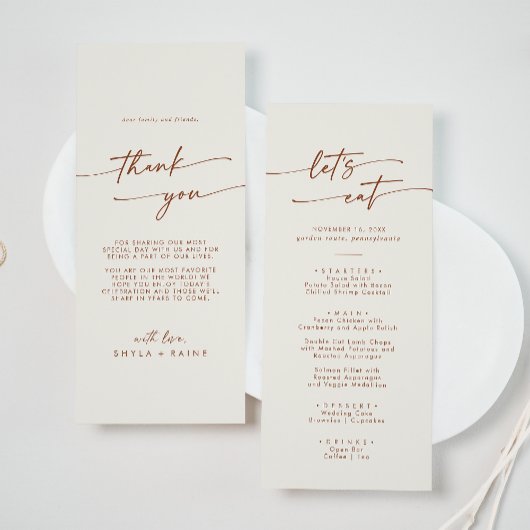 Boho Chic Bohemian Cream Bedankt en bruiloft Menu