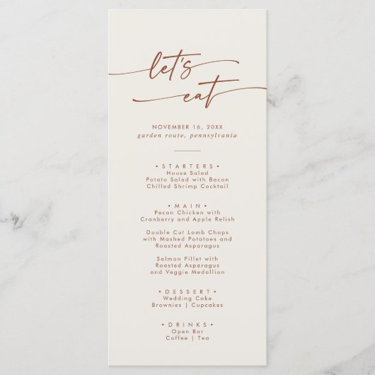 Boho Chic Bohemian Cream Bedankt en bruiloft Menu (Voorkant)