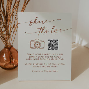 Boho Chic Bohemian Cream Deel de Liefde QR Code Reclamebord Met Voetstuk