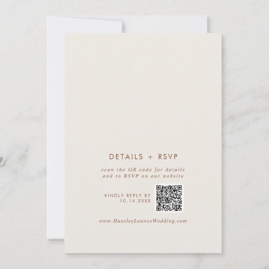 Boho Chic Bohemian Cream Monogram QR Code Bruiloft Kaart (Achterkant)