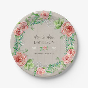 BOHO Chic Bohemian Rustic Floral Grey Barn Wood Papieren Bordje