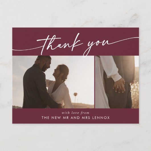Boho chic bordeaux rode bruiloft foto dank u briefkaart (Voorkant)