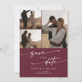 Boho chic bordeaux rood multi foto QR code Save The Date (Voorkant)