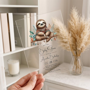 Boho Chic Bos Luiaard Baby Shower Acryl Uitnodigingen