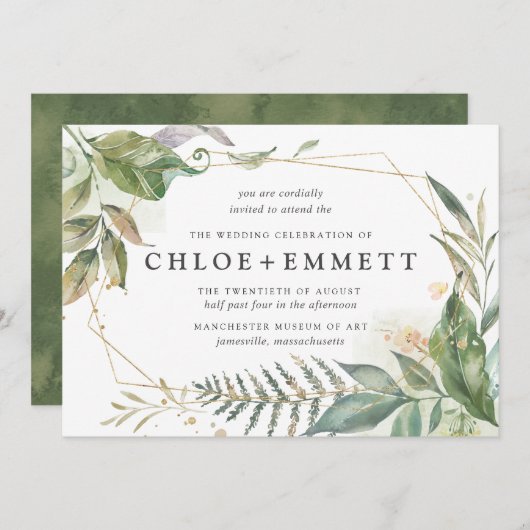 Boho Chic Botanical Gold Geometric Wedding Kaart (Voorkant / Achterkant)