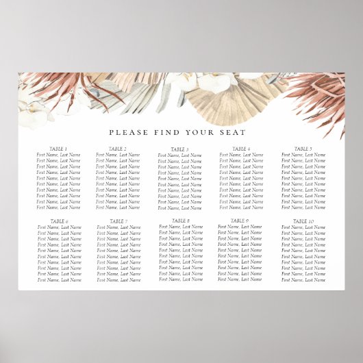 Boho-Chic Botanical Wedding Seating Chart Poster (Voorkant)