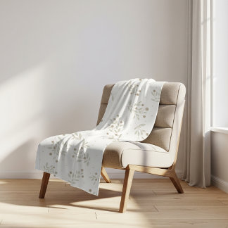 Boho Chic Botanisch Blad- en Bessenpatroon Sherpa Deken