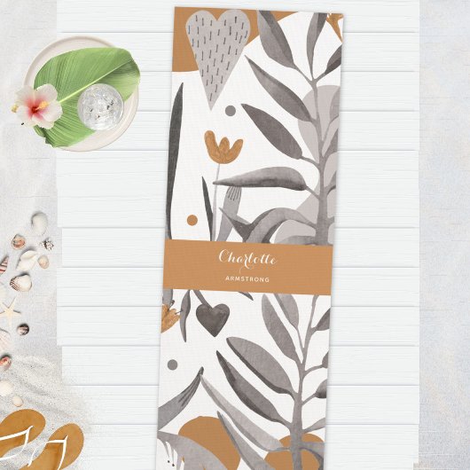 Boho Chic Botanische Bloemen Ontwerp met Naam Yogamat