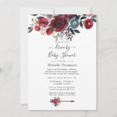 Boho Chic Bourgogne et Fleurs de Marine Invitation (Devant)