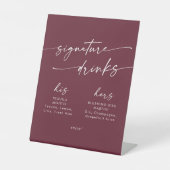 Boho Chic Bourgogne Rode bruiloft Handtekening Dri Reclamebord Met Voetstuk (Voorkant)